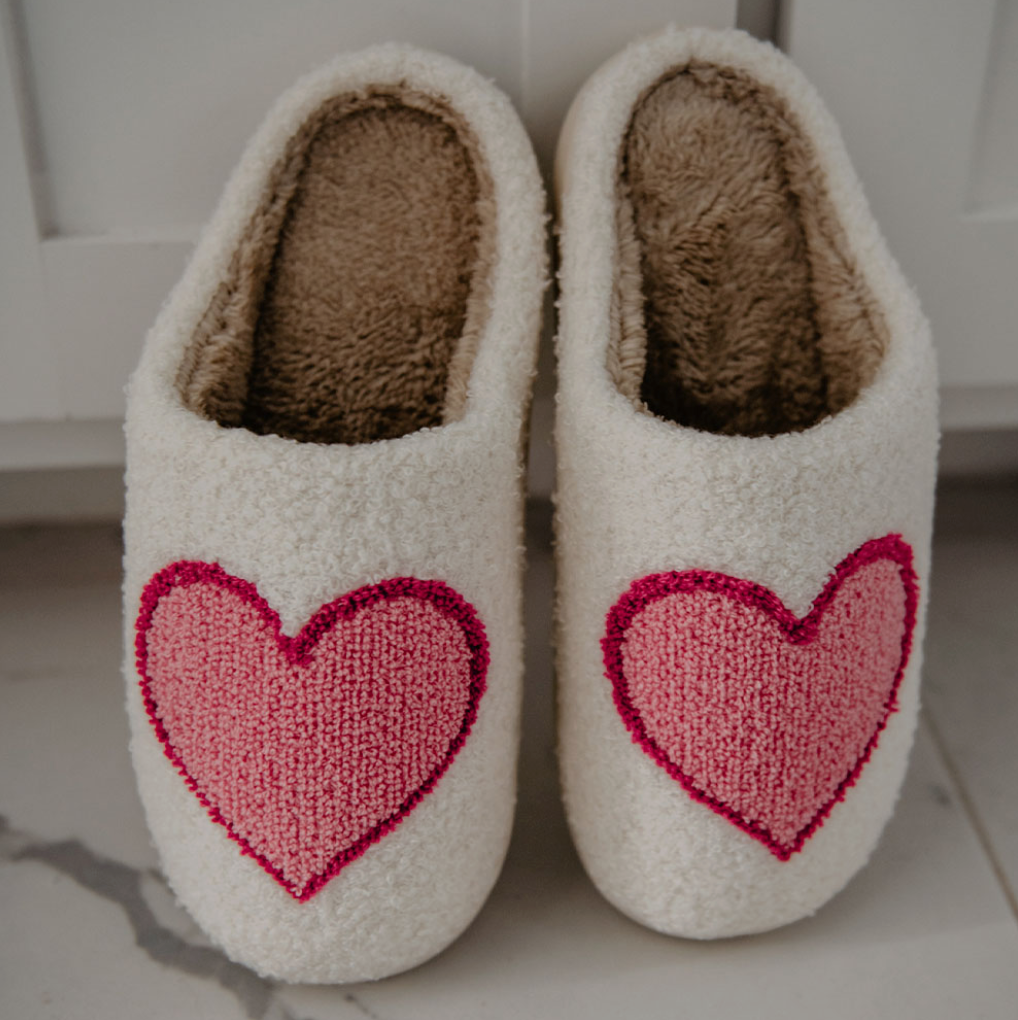 Pink Red Heart Fuzzy Slippers Little Rosie Boutique