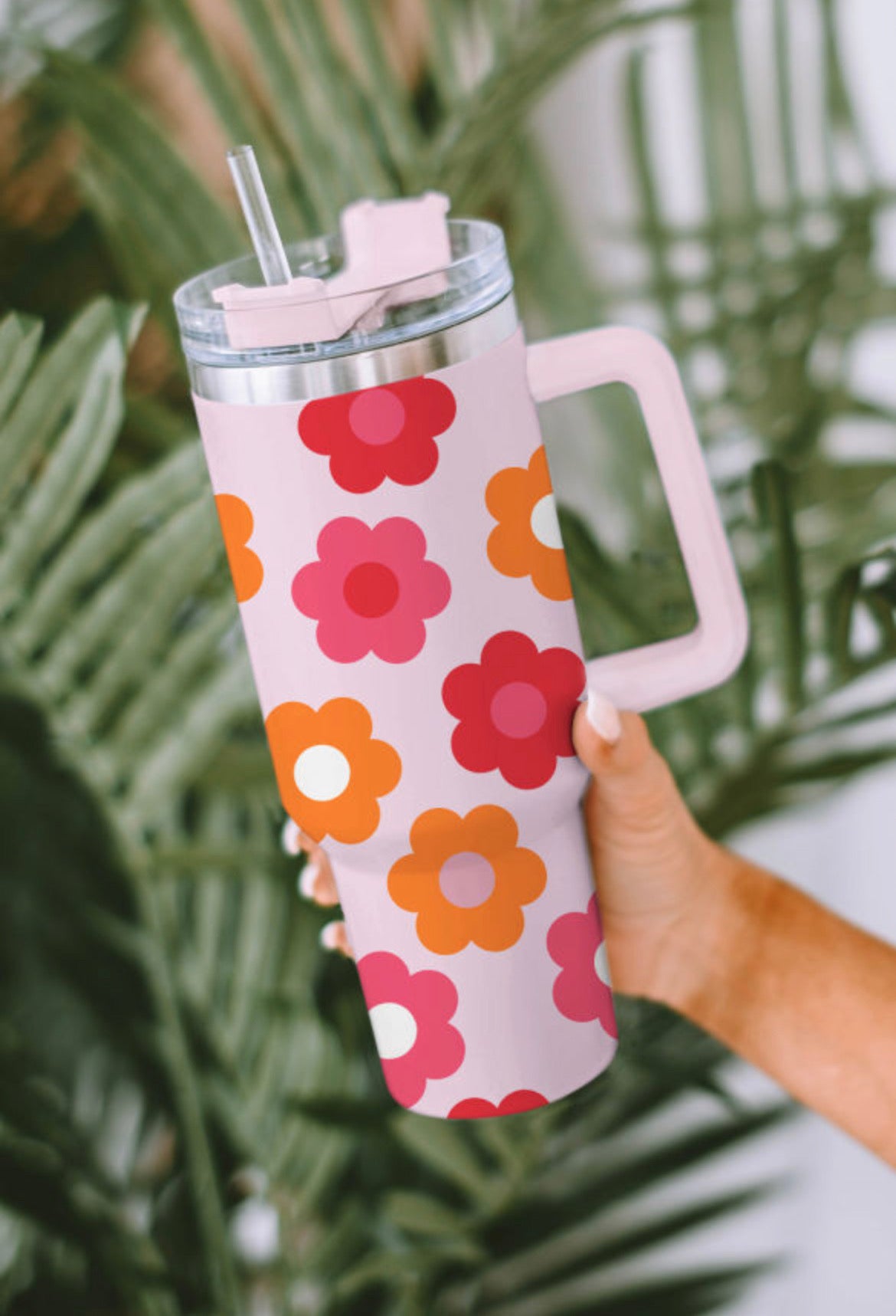 Pink Floral Stainless Steel Vacuum Cup