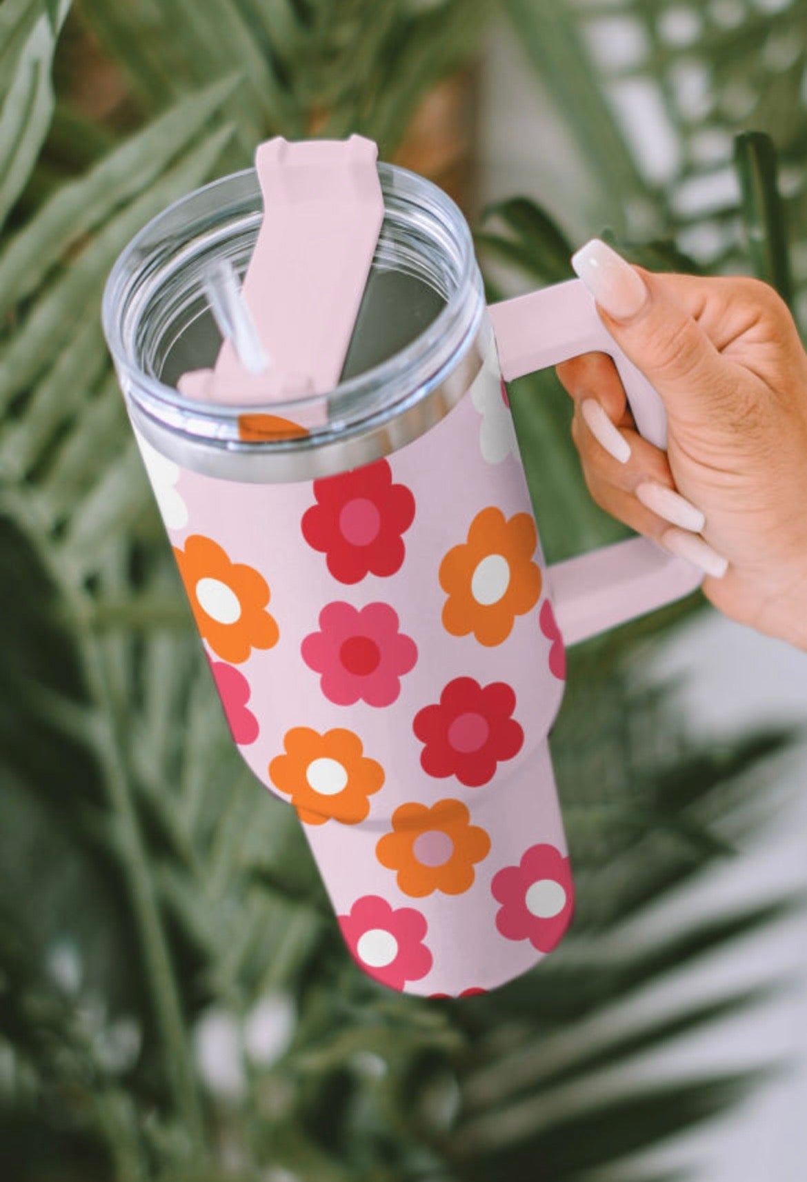 Pink Floral Stainless Steel Vacuum Cup