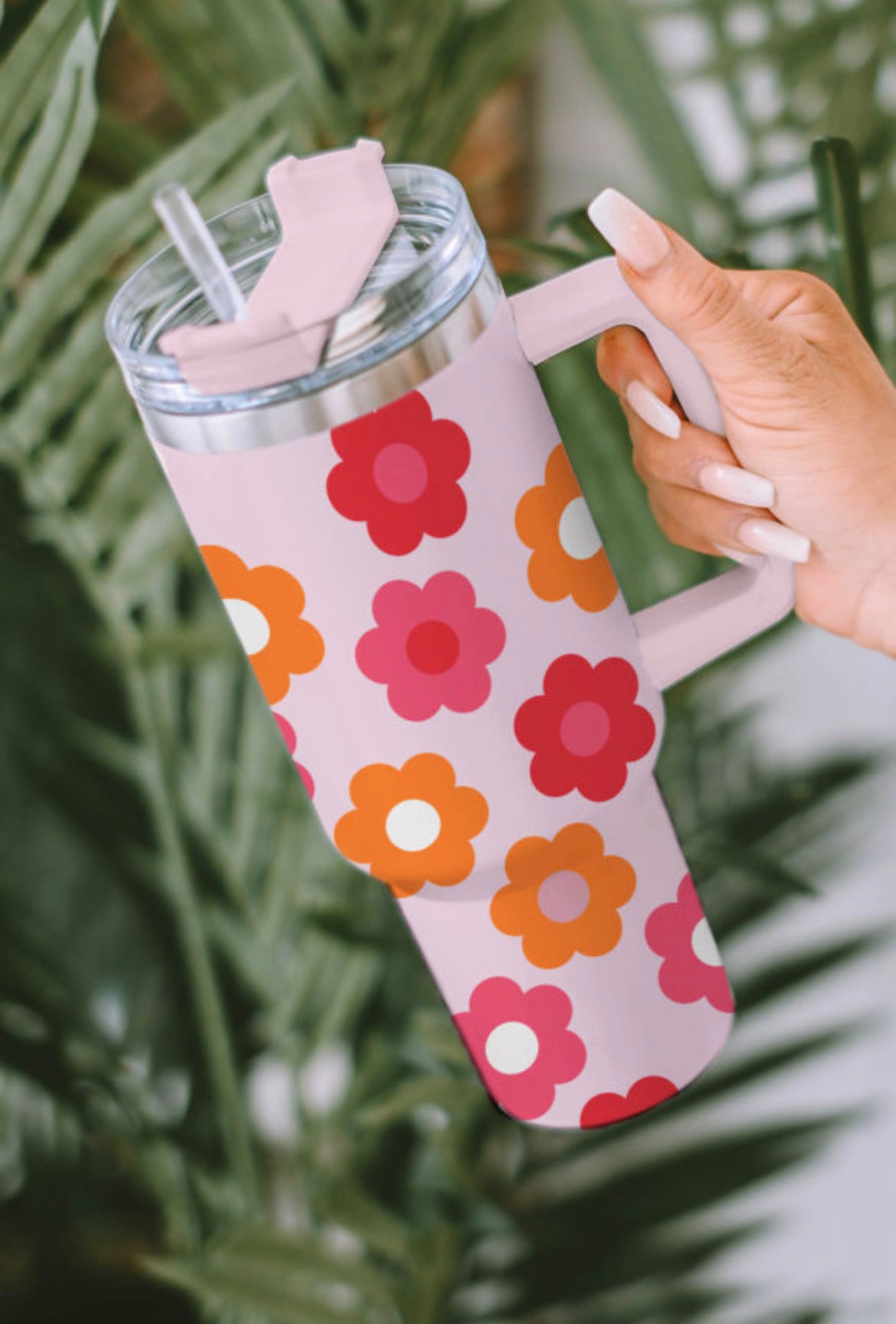 Pink Floral Stainless Steel Vacuum Cup