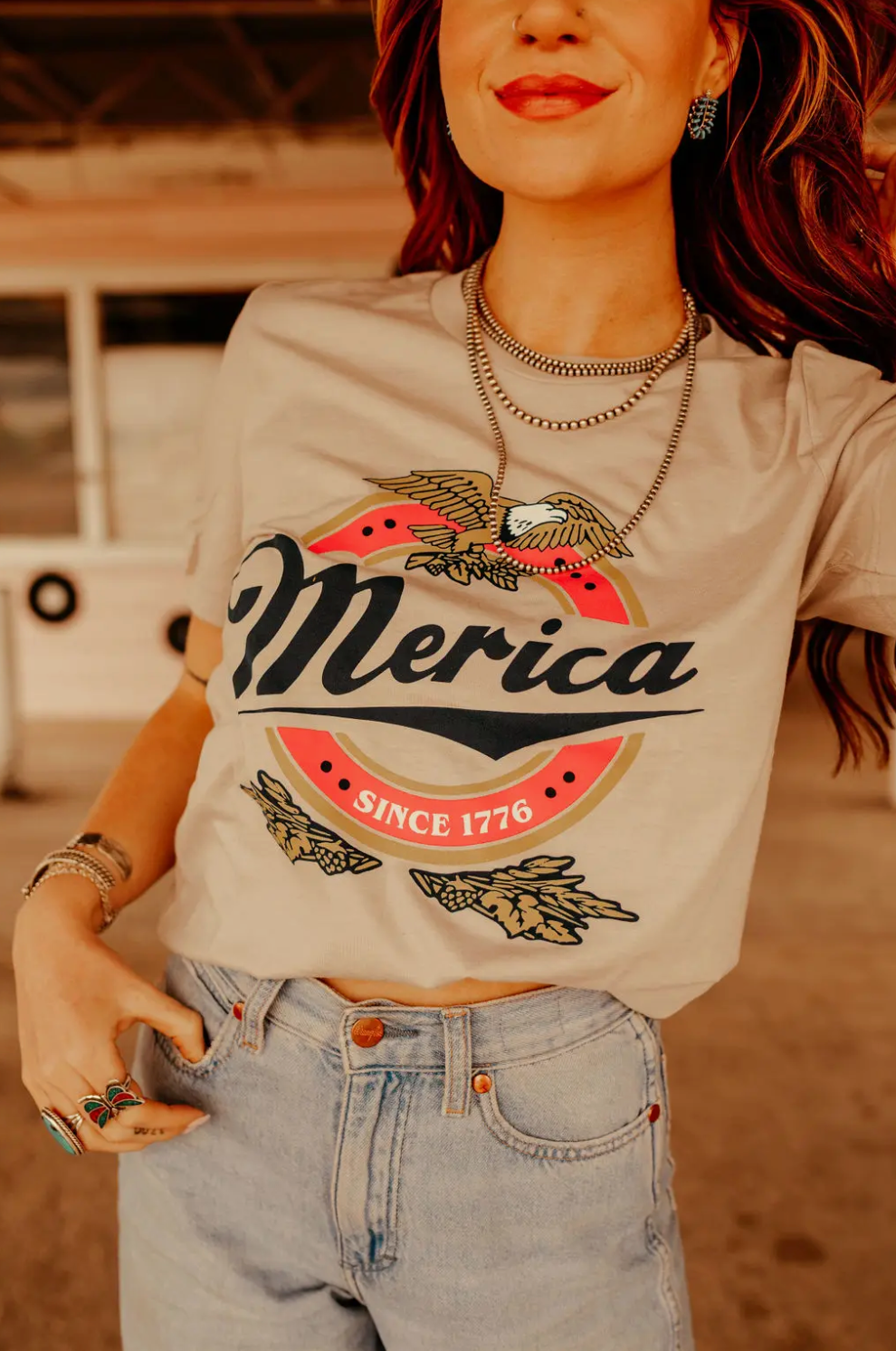 Merica USA Beer Logo Tee Unisex Little Rosie Boutique