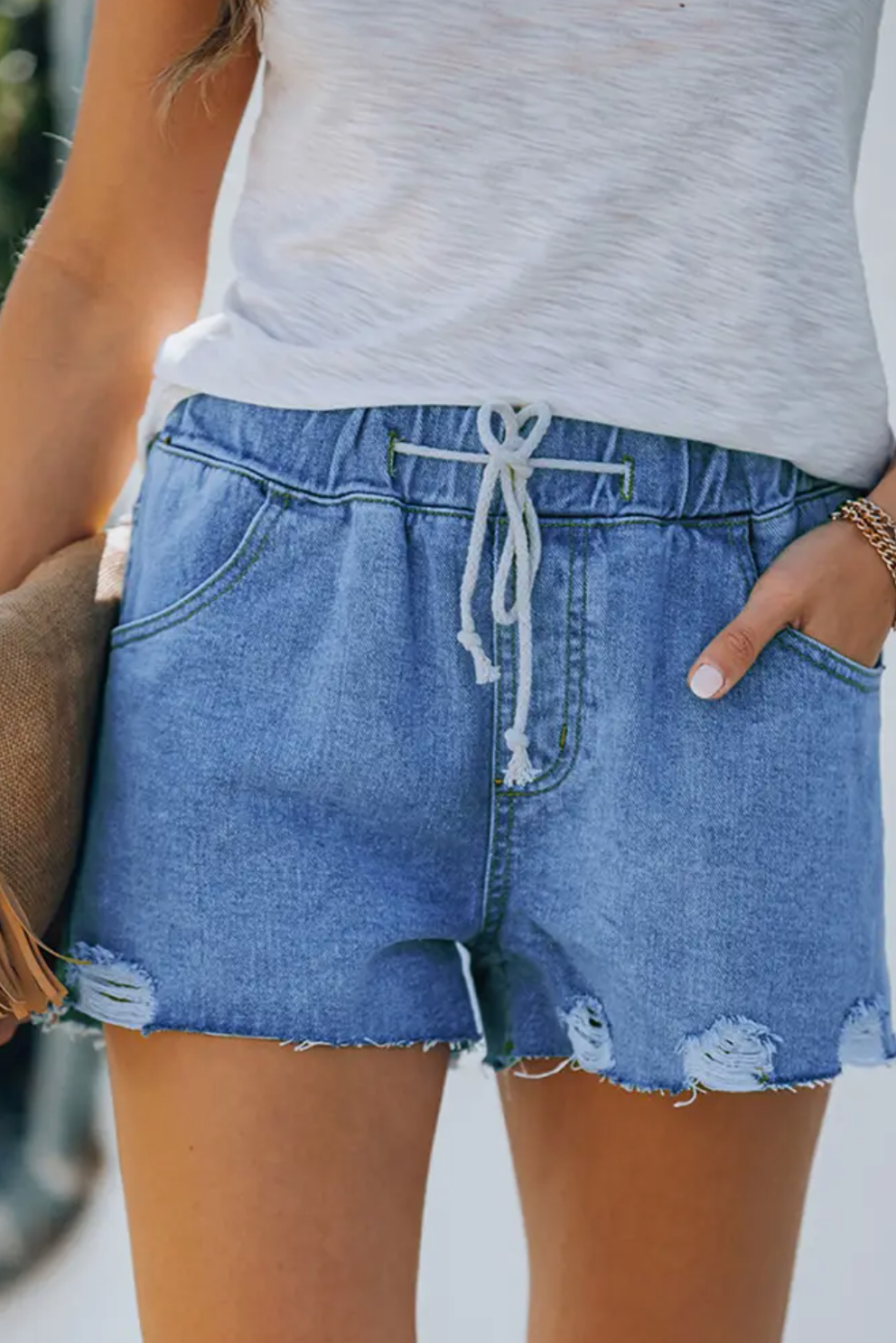 Distressed Ripped Pocketed Denim Shorts