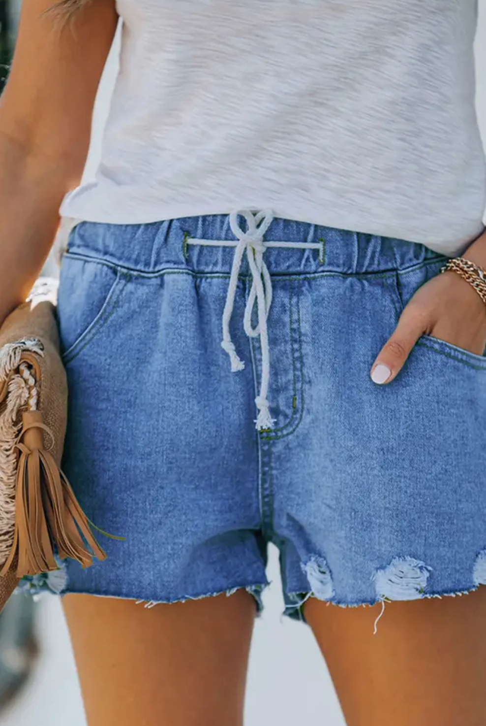 Distressed Ripped Pocketed Denim Shorts