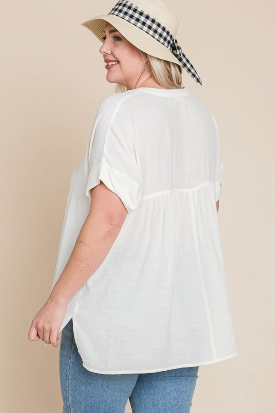 Crinkled V Neck Top (Plus Size) - Mango