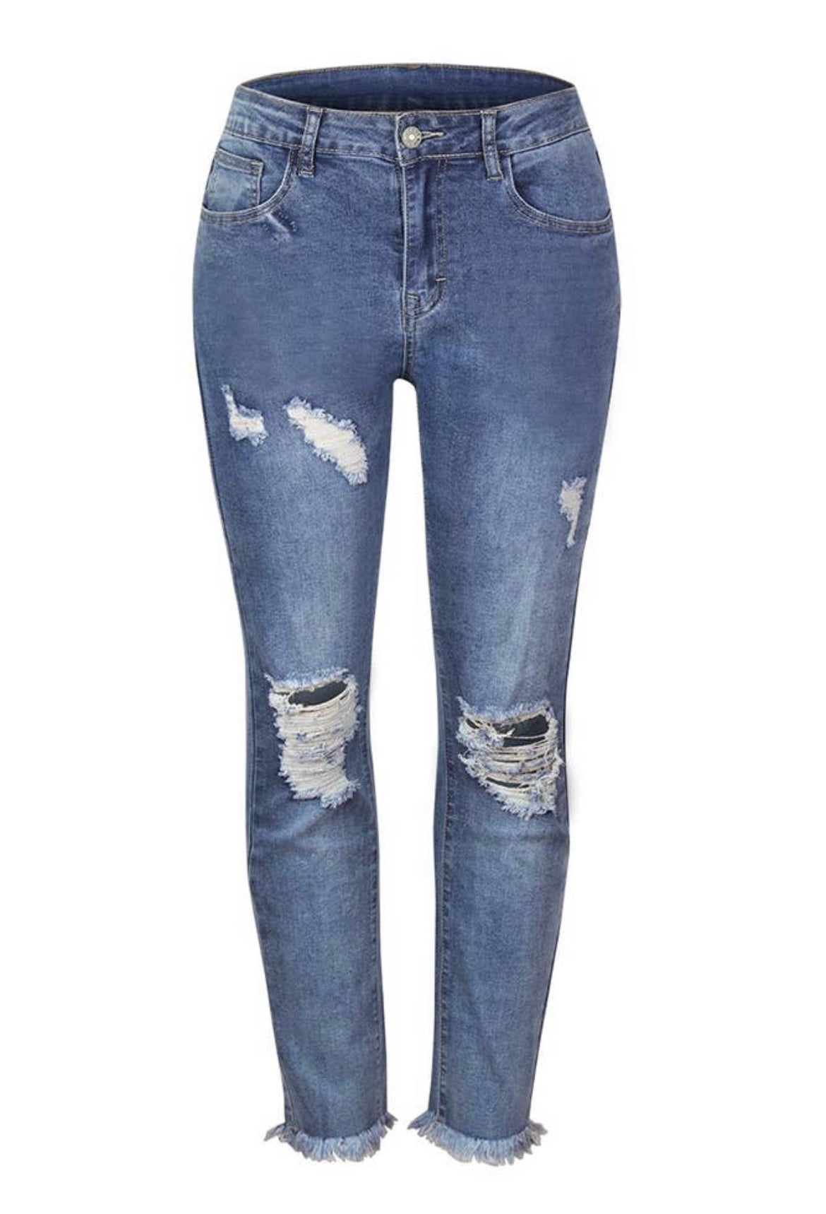 Ripped Mid Waist With Tassels Jeans