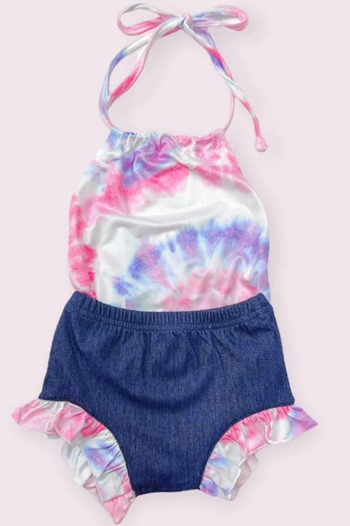 Tie Dye Baby Onesie With Ruffle Shorts