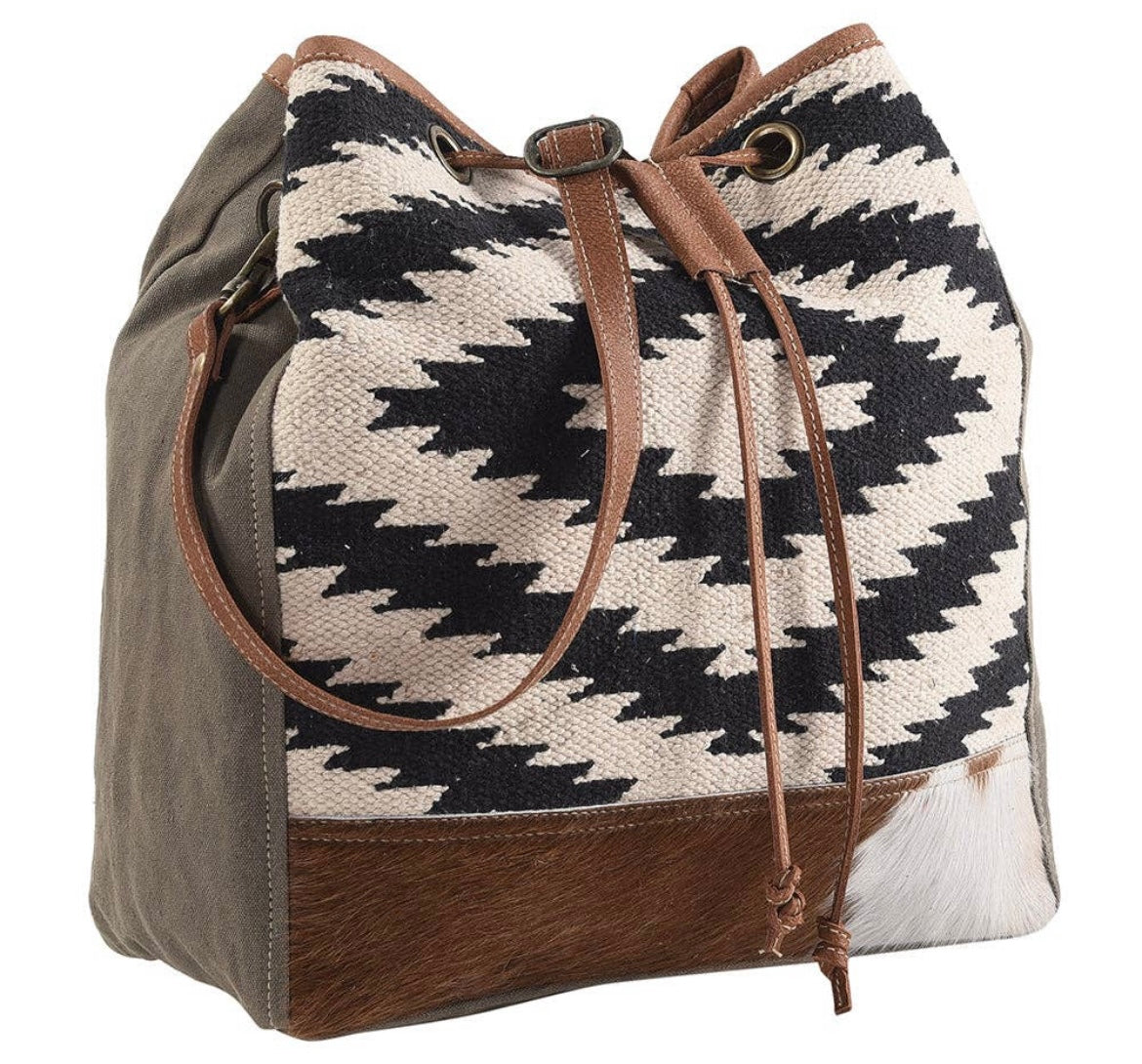 BUCKET BAG Cowhide Canvas