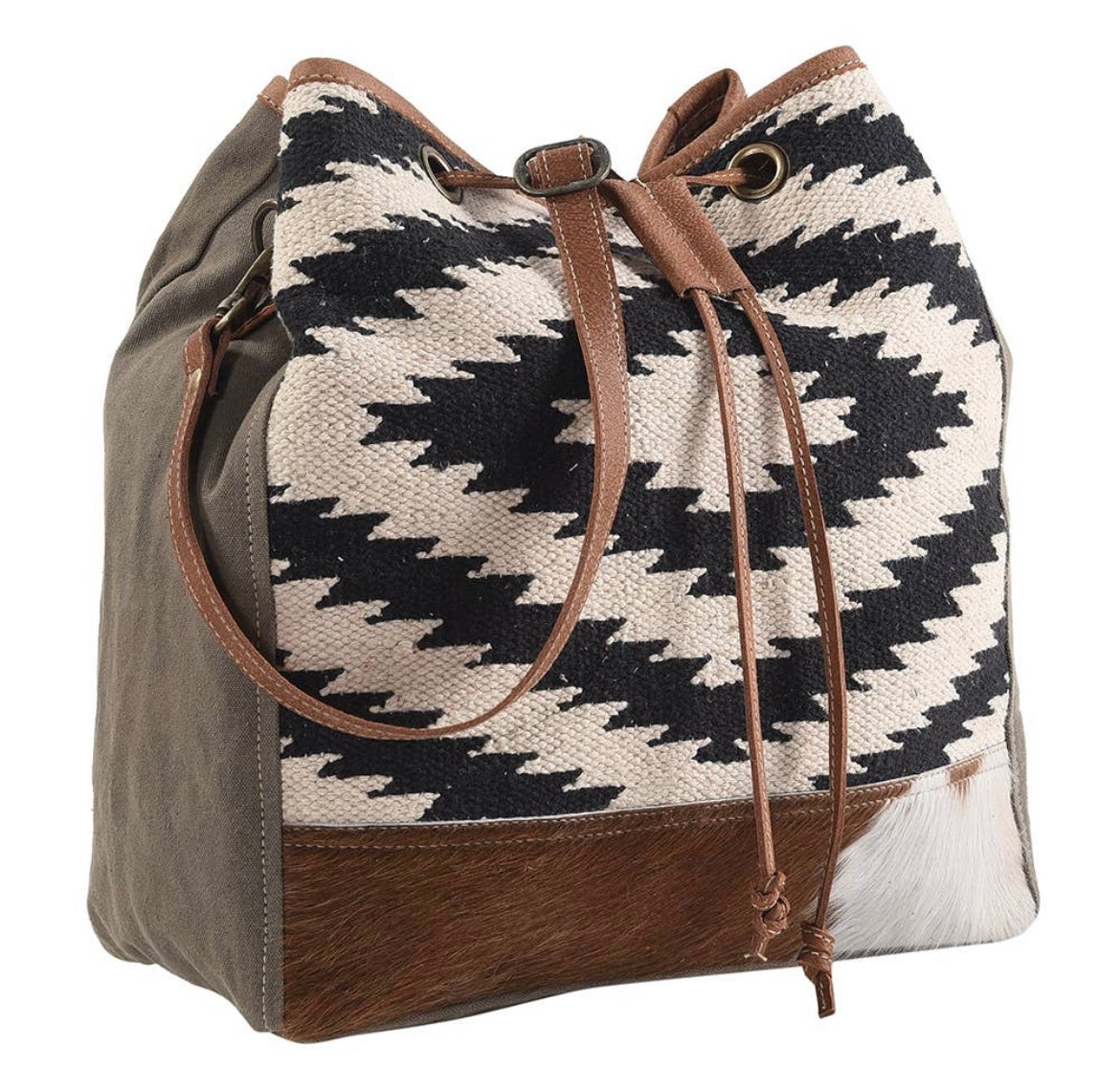 BUCKET BAG Cowhide Canvas