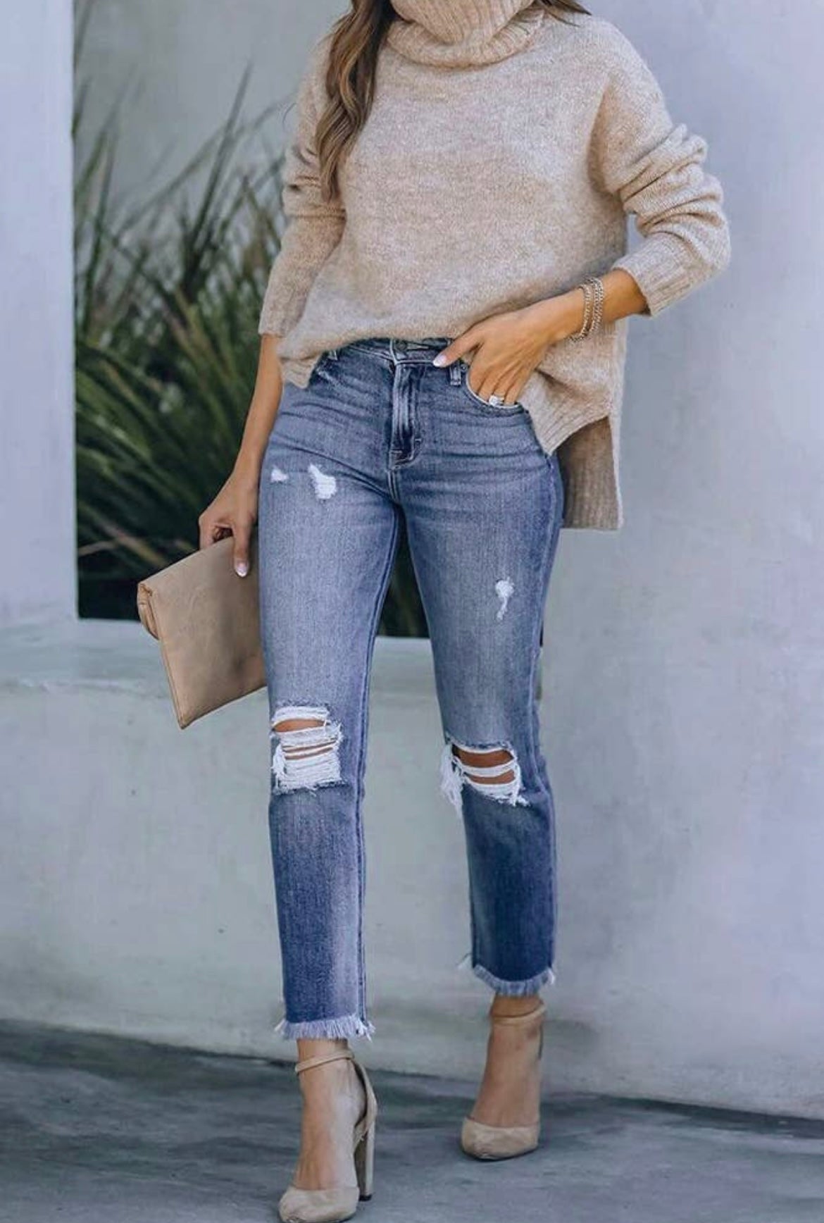 Ripped Mid Waist With Tassels Jeans