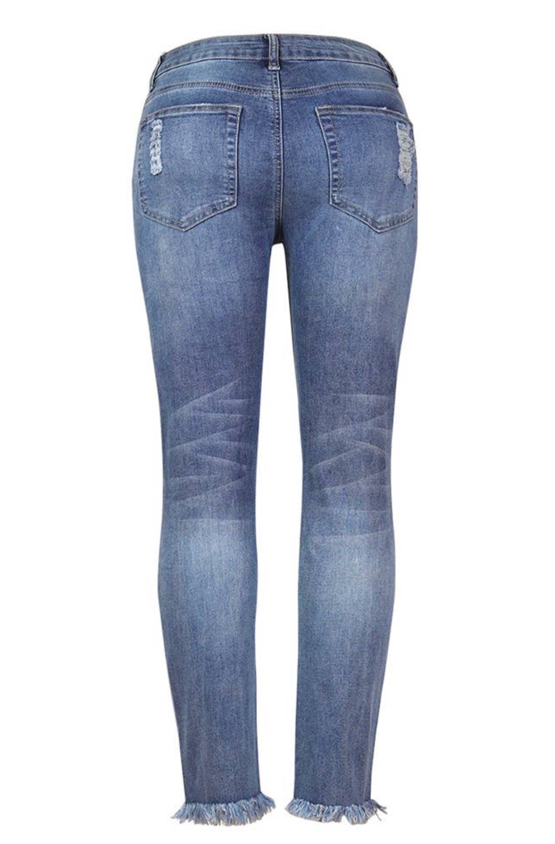 Ripped Mid Waist With Tassels Jeans